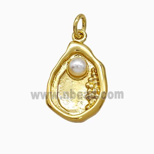 Copper Clam Shell Pendant Pave Pearlized Resin Gold Plated