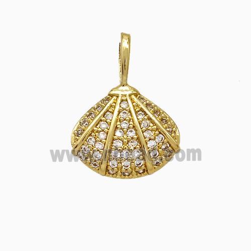 Copper Scallop Shell Pendant Pave Zirconia Gold Plated