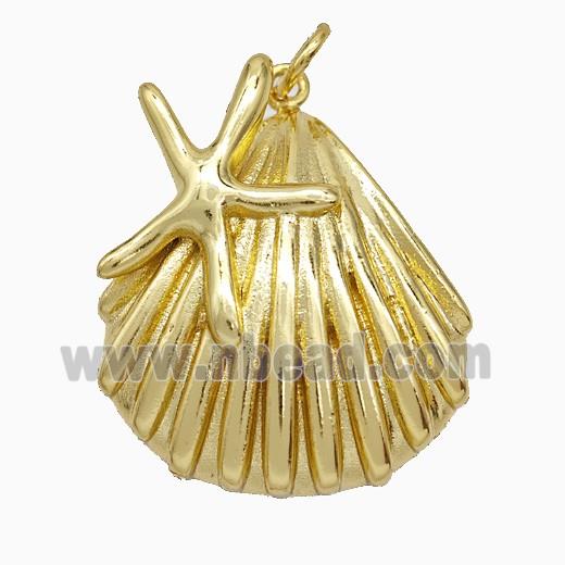 Copper Scallop Pendant With Starfish Gold Plated