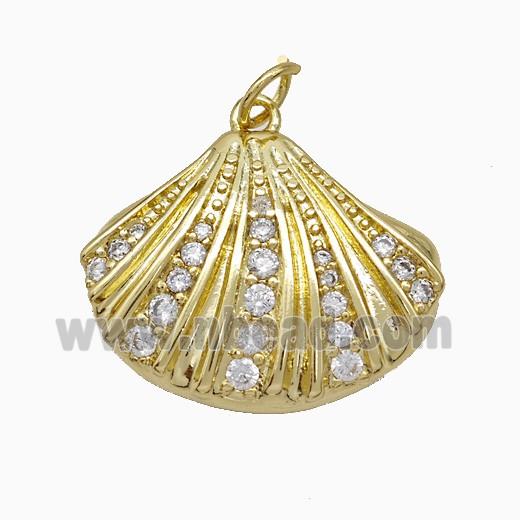 Copper Scallop Shell Pendant Pave Zirconia Gold Plated