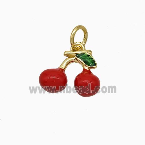 Copper Cherry Pendant Red Enamel Gold Plated