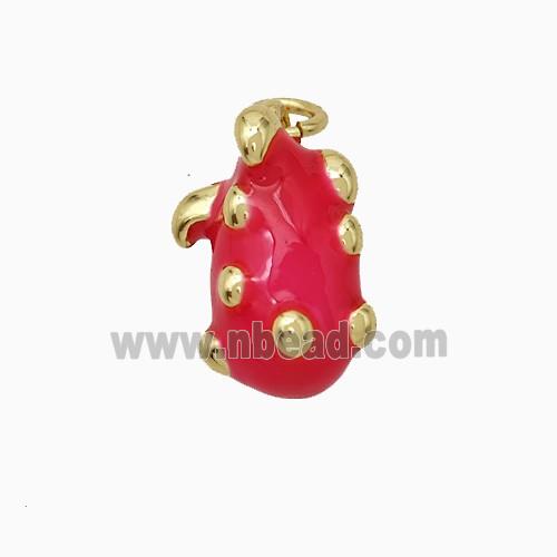 Copper Pitaya Charms Pendant Red Enamel Gold Plated