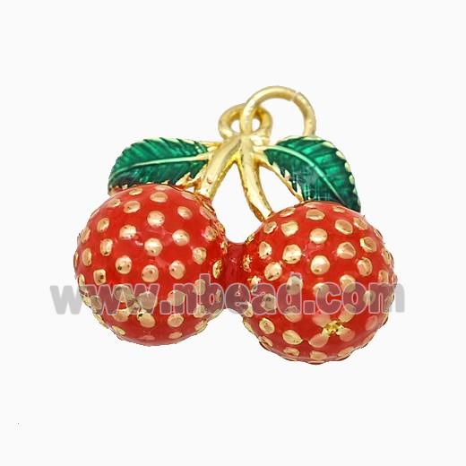 Copper Litchi Pendant Red Enamel Gold Plated