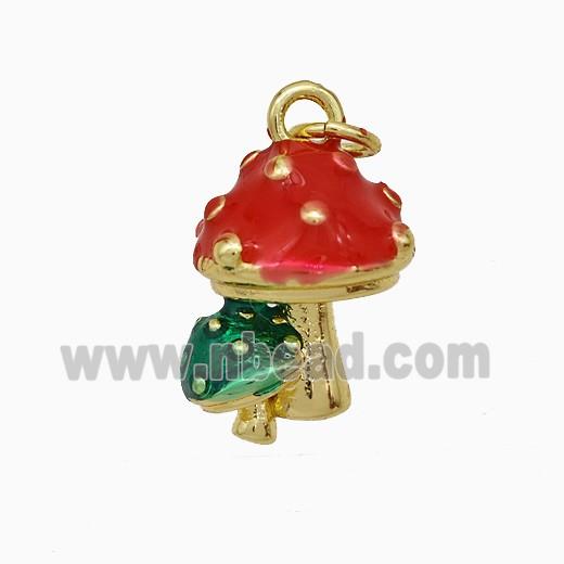 Copper Mushroom Pendant Red Enamel Gold Plated