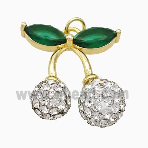 Copper Cherry Pendant Pave Rhinestone Gold Plated