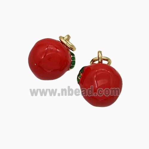Copper Tomato Pendant Red Enamel Gold Plated