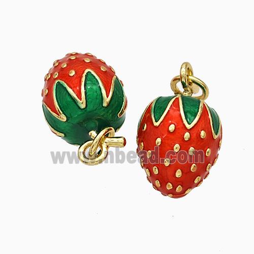 Copper Strawberry Pendant Red Enamel Gold Plated