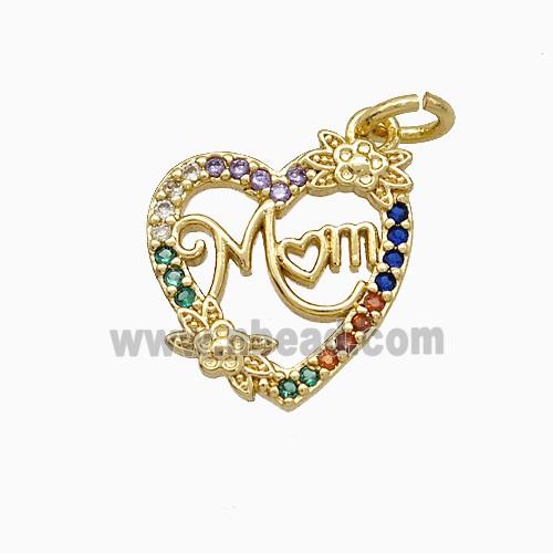 Copper Heart Pendant Pave Zirconia Mom Gold Plated