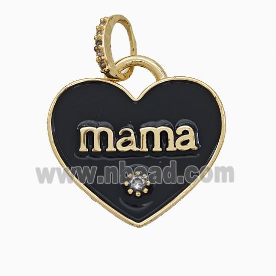 Copper Heart Pendant Black Enamel Mama Gold Plated