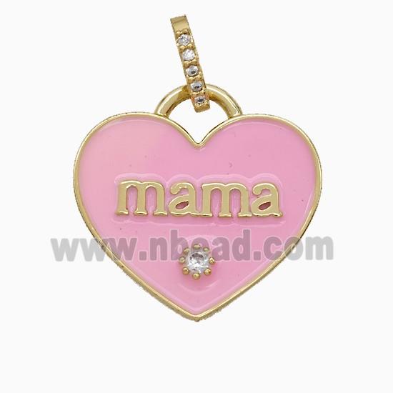 Copper Heart Pendant Pink Enamel Mama Gold Plated