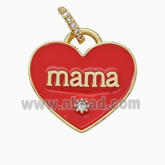 Copper Heart Pendant Red Enamel Mama Gold Plated