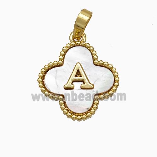 Copper Clover Pendant Pave Shell Letter-A 18K Gold Plated