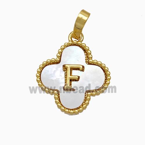 Copper Clover Pendant Pave Shell Letter-F 18K Gold Plated