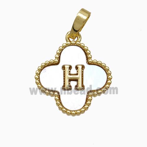 Copper Clover Pendant Pave Shell Letter-H 18K Gold Plated