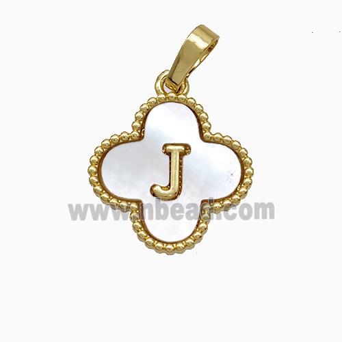 Copper Clover Pendant Pave Shell Letter-J 18K Gold Plated