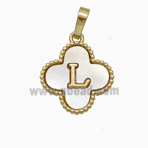 Copper Clover Pendant Pave Shell Letter-L 18K Gold Plated
