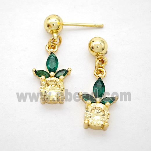 Copper Pineapple Stud Earrings Pave Zirconia Gold Plated