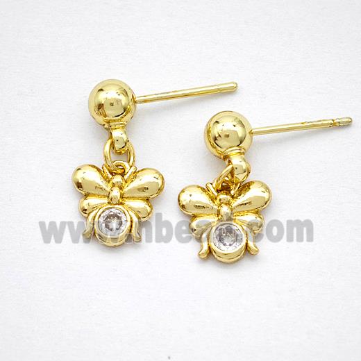 Copper Butterfly Stud Earrings Pave Zirconia Gold Plated