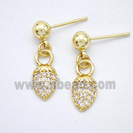 Copper Pineapple Stud Earrings Pave Zirconia Gold Plated