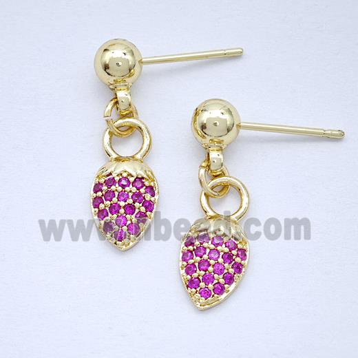 Copper Pineapple Stud Earrings Pave Zirconia Gold Plated