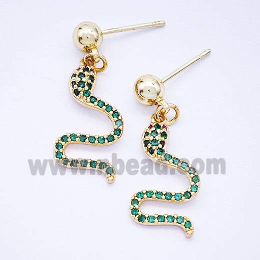 Copper Snake Stud Earrings Pave Zirconia Gold Plated