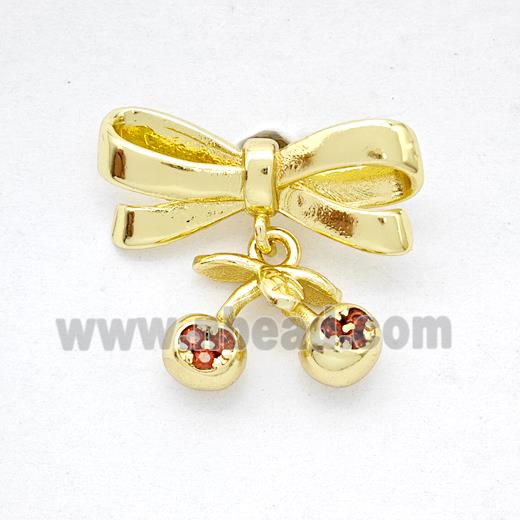Copper Bowknot And Cherry Earrings Pave Zirconia Gold Plated