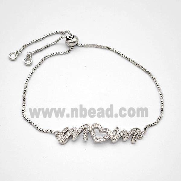 Copper MOM Bracelets Pave Zirconia Adjustable Platinum Plated