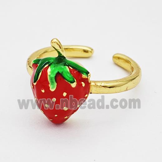 Copper Strawberry Rings Red Enamel Gold Plated