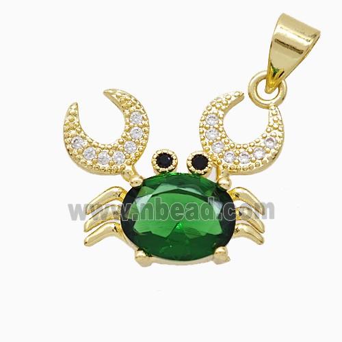 Copper Crab Pendant Pave Crystal Glass Gold Plated