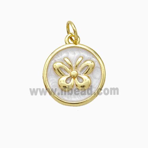 Copper Butterfly Pendant White Painted Circle Gold Plated