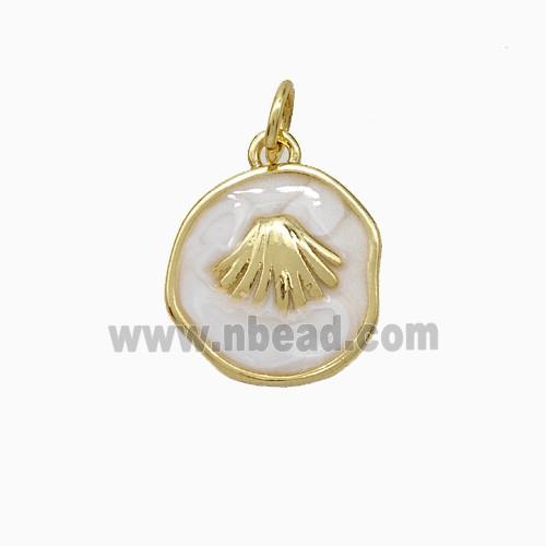 Copper Scallop Shell Pendant White Painted Circle Gold Plated