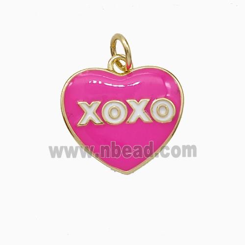 Copper Heart Pendant XOXO Hotpink Enamel Gold Plated