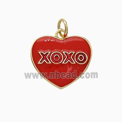Copper Heart Pendant XOXO Red Enamel Gold Plated