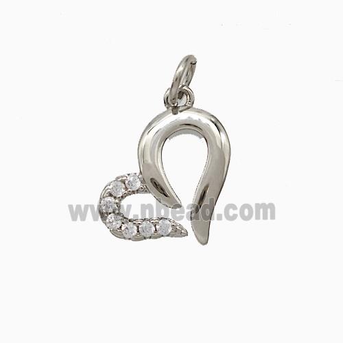 Copper Heart Pendant Pave Zirconia Platinum Plated