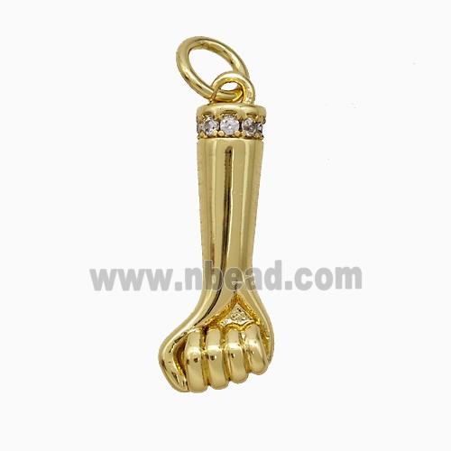 Copper Hand Pendant Pave Zirconia Fist Gold Plated