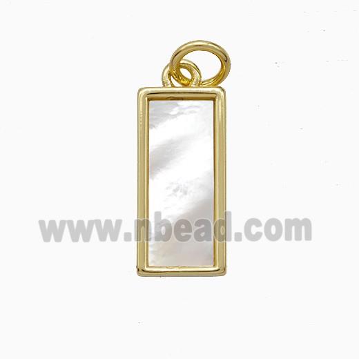 Copper Rectangle Pendant Pave Shell Gold Plated