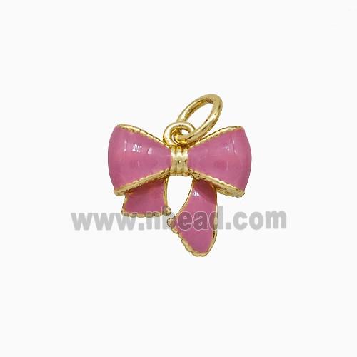 Copper Bowknot Pendant Pink Enamel Gold Plated