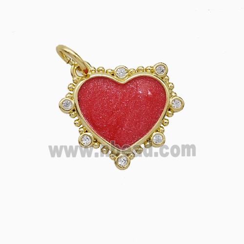 Copper Heart Pendant Pave Zirconia Red Painted Gold Plated