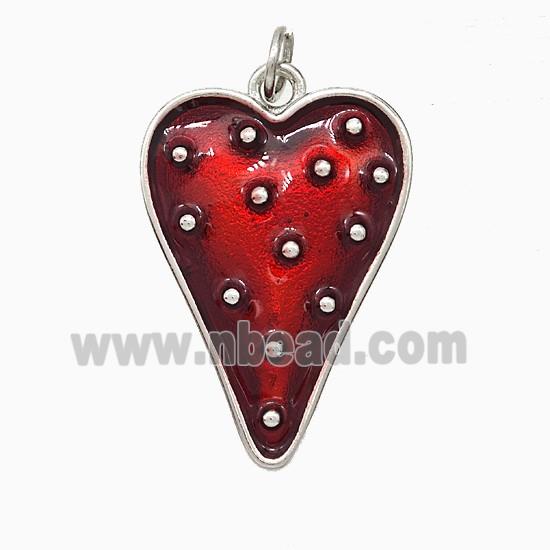 Copper Heart Pendant Red Painted Platinum Plated