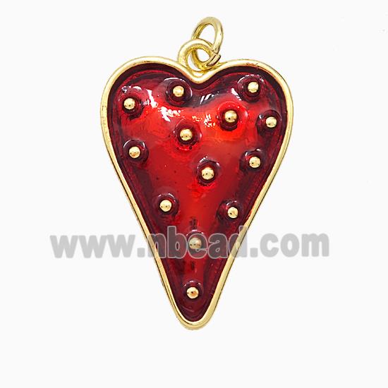 Copper Heart Pendant Red Painted Gold Plated