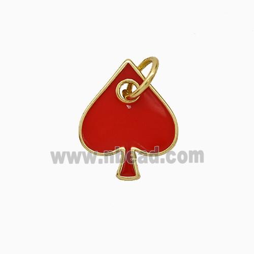 ACE of Heart Copper Pendant Red Enamel Gold Plated