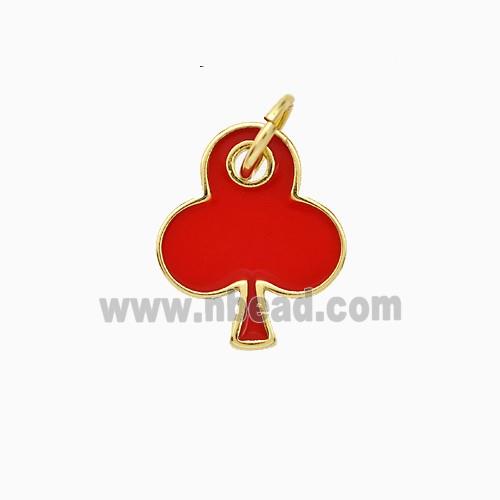 ACE of Clubs Copper Pendant Red Enamel Gold Plated