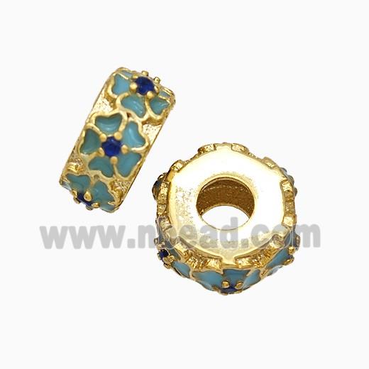 Copper Hexagon Beads Large Hole Enamel Flower Gold Plated