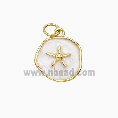 Copper Star Pendant White Painted Circle Gold Plated