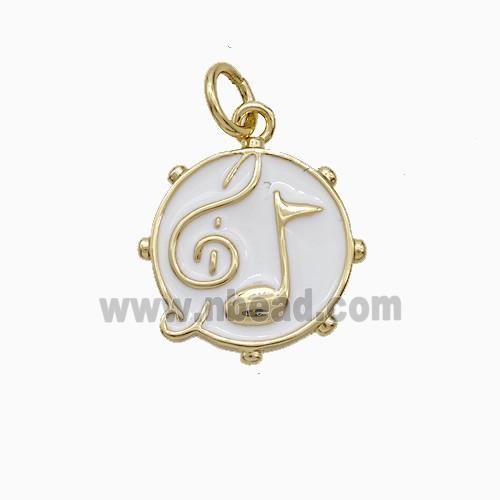 Musical Note Symbols Charms Copper Pendant White Enamel Gold Plated