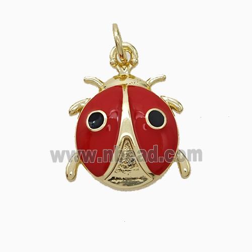 Ladybug Charms Copper Pendant Red Enamel Gold Plated
