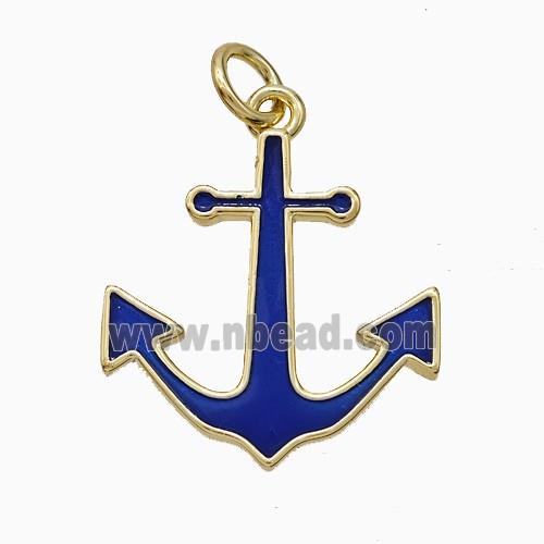 Copper Anchor Pendant Royalblue Enamel Gold Plated