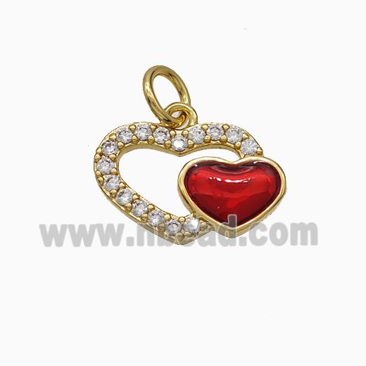 Copper Heart Pendant Pave Zirconia Red Painted Gold Plated