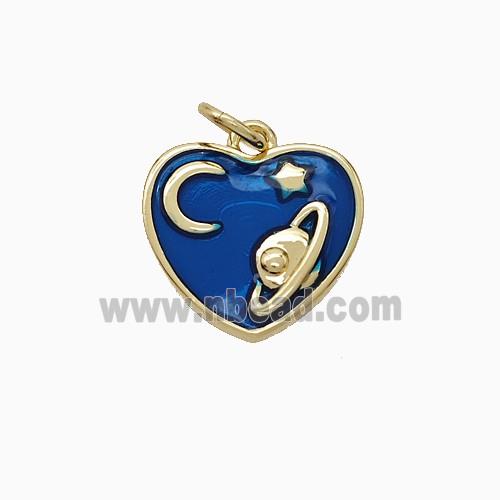 Copper Heart Pendant Blue Enamel Moon Star Planet Gold Plated