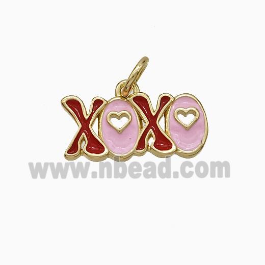 Copper XOXO Pendant Pink Red Enamel Gold Plated